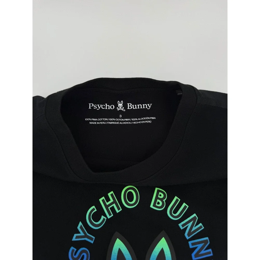 Psycho Bunny Mens Black Pima Cotton Neon Gradient Graphic Logo T-Shirt Size XS 3